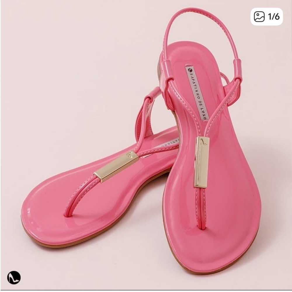 Pink Patent Leather Flat Thong Sandals adjustable strap new in box size 11